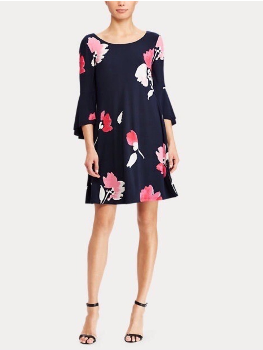 NWT Ralph Lauren Navy Floral Shift Dress Bell Sleeve Size 4 Small